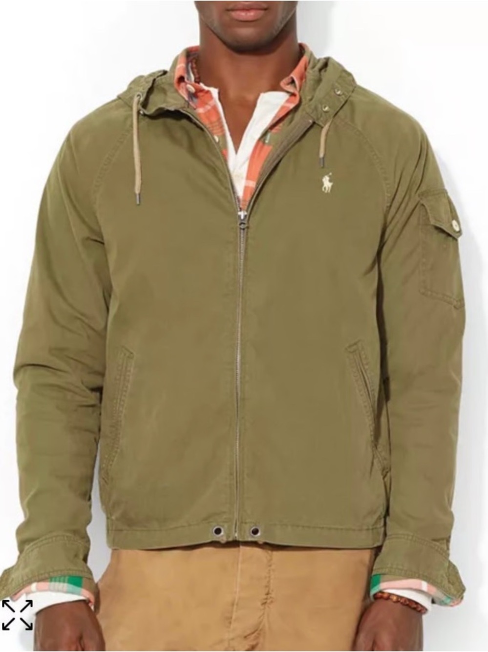 Polo Ralph Lauren Full Zip Hooded Windbreaker Cotton Blend Olive Jacket Small